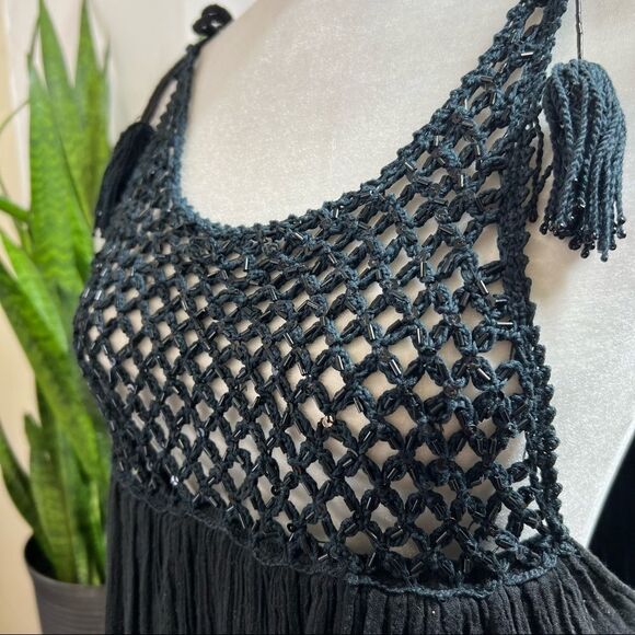 LOVE SAM by ANTHRO Beaded Cotton Bohemian Style Black Dress - Picture 3 of 14